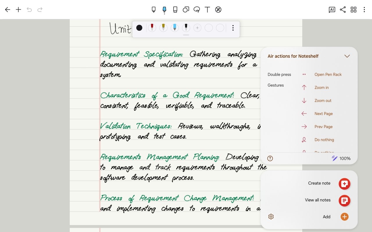 Air actions for Noteshelf