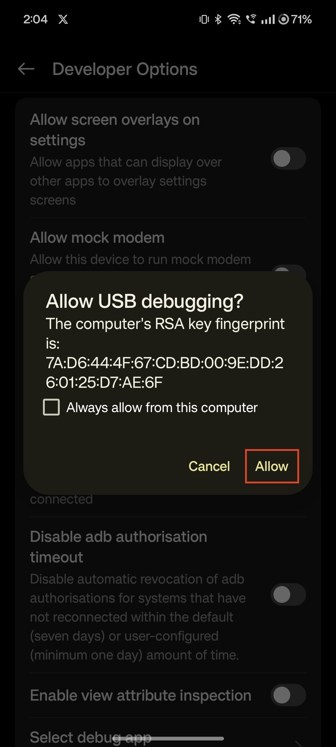 allow usb debugging