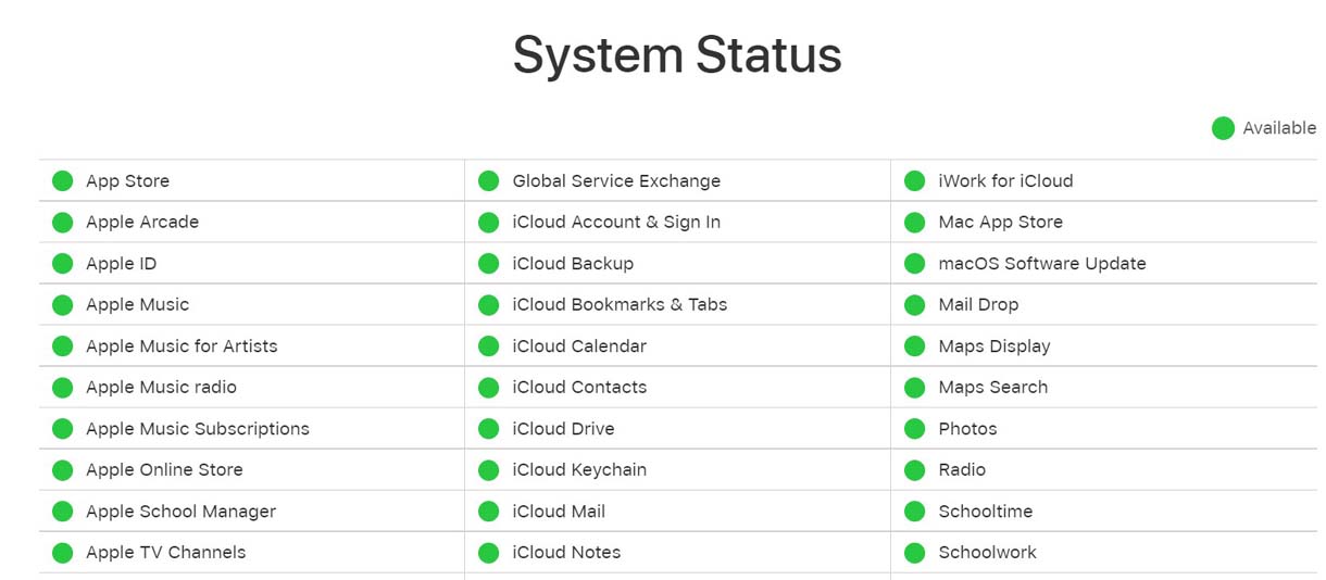 apple ID system status
