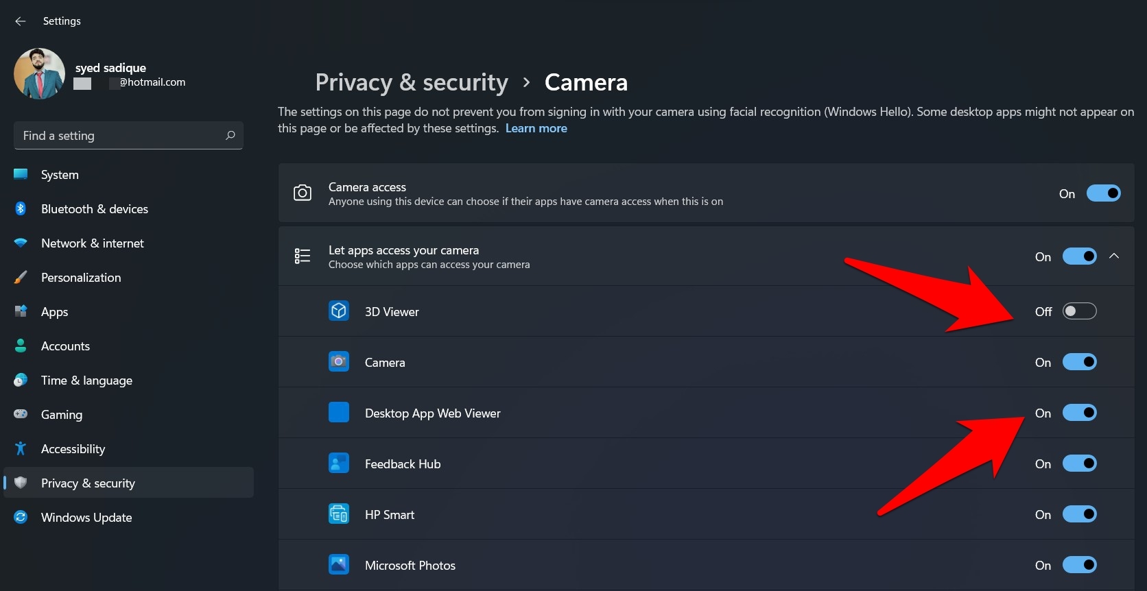 Camera Access Individual Apps