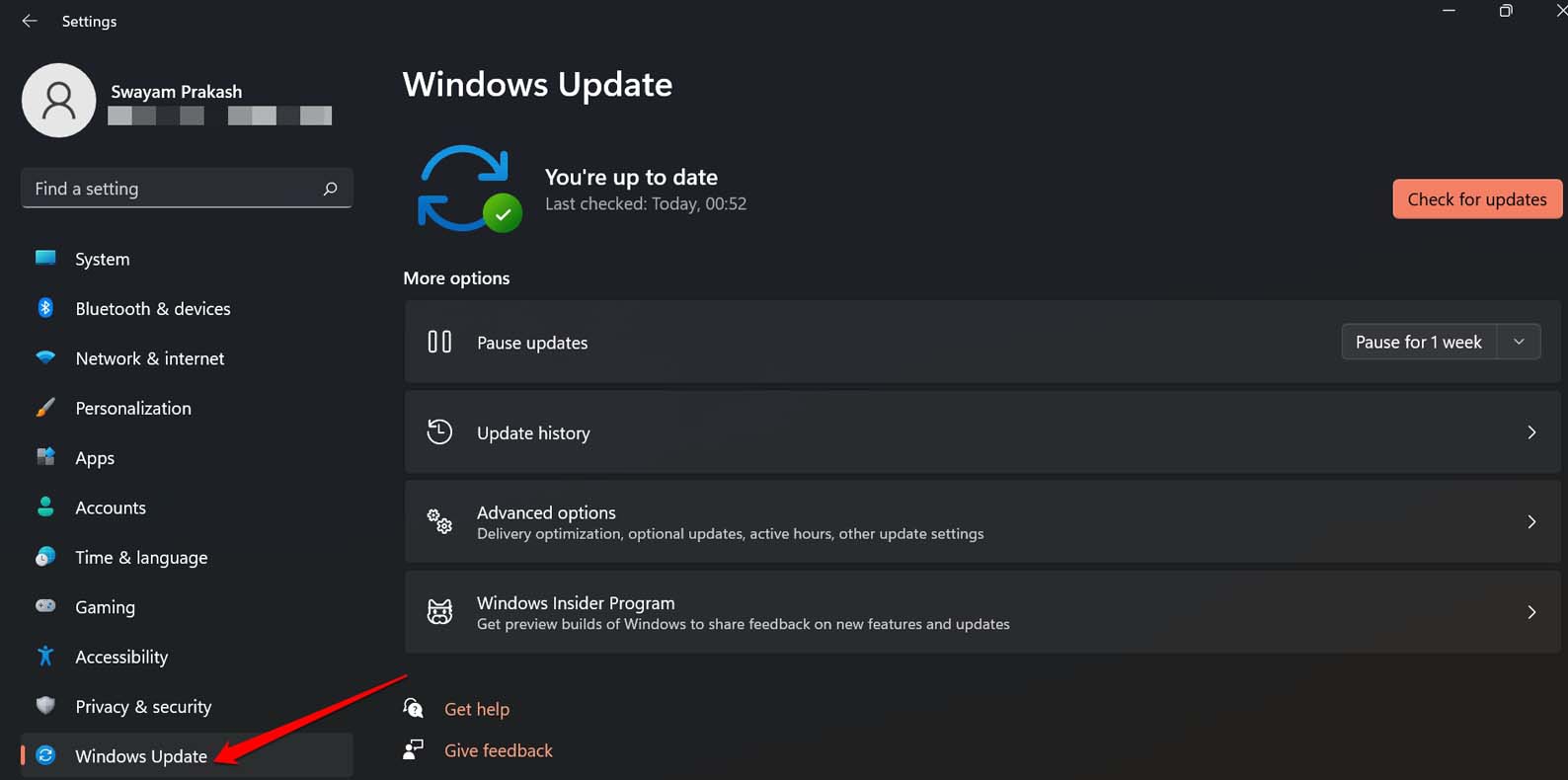 click on Windows Update