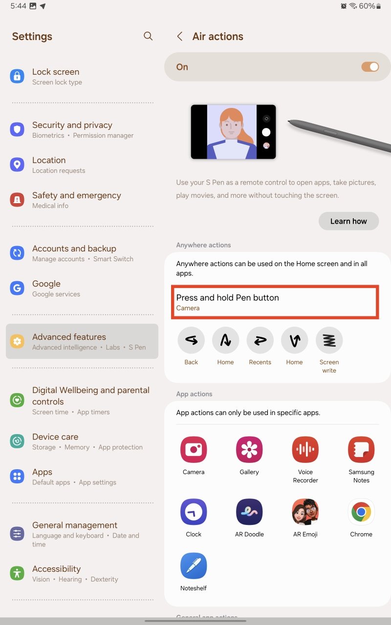 customize the Press and hold Pen button