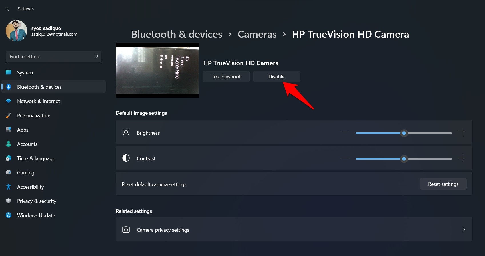 Disable Camera Windows 11