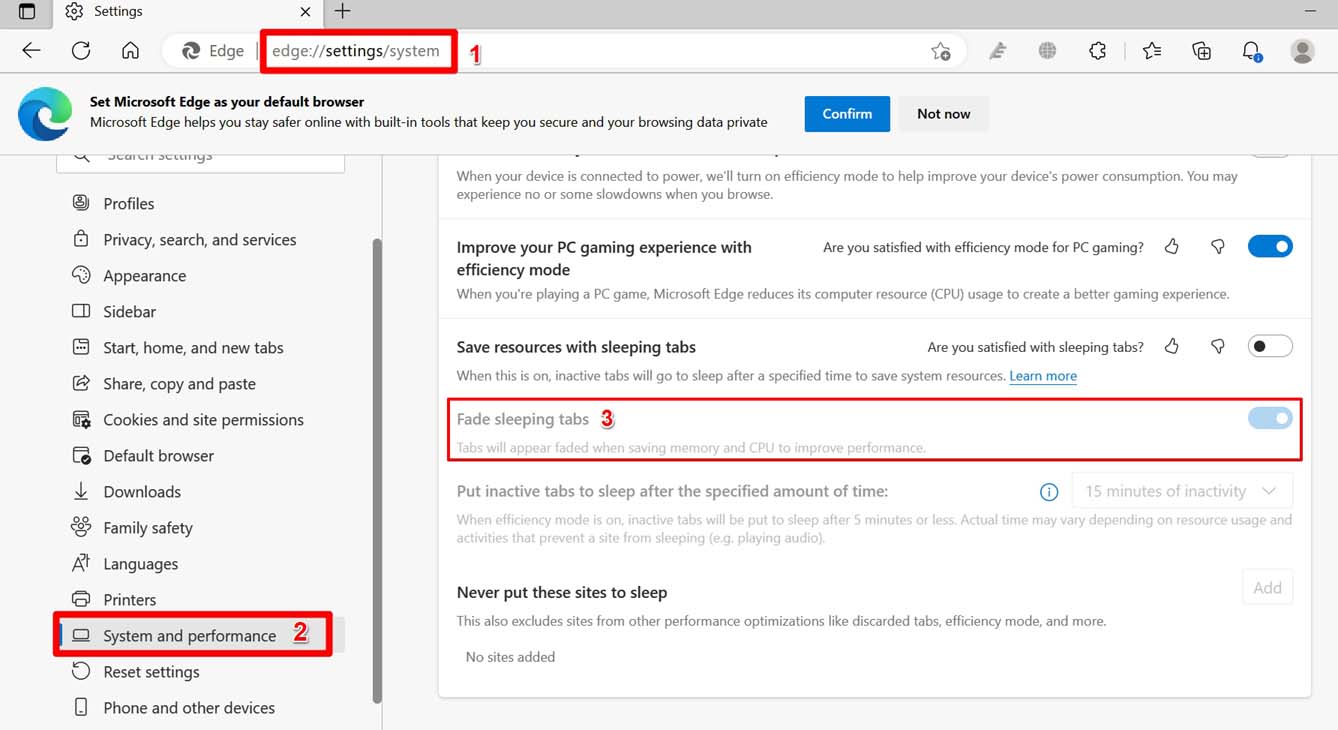 disable sleeping tabs on Microsoft Edge browser