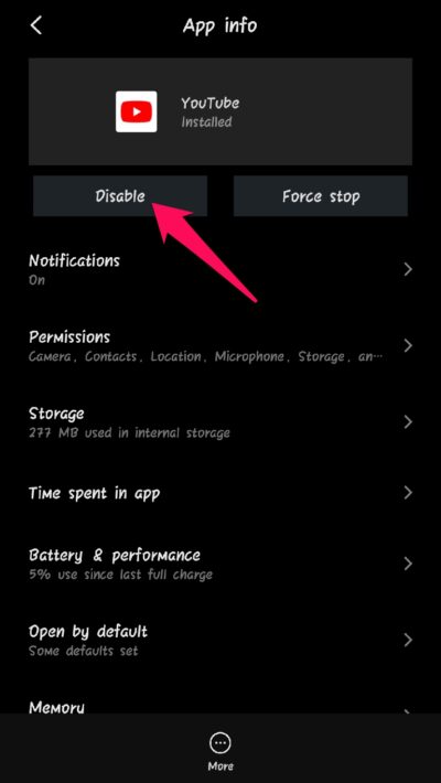 Uninstall YouTube in Android