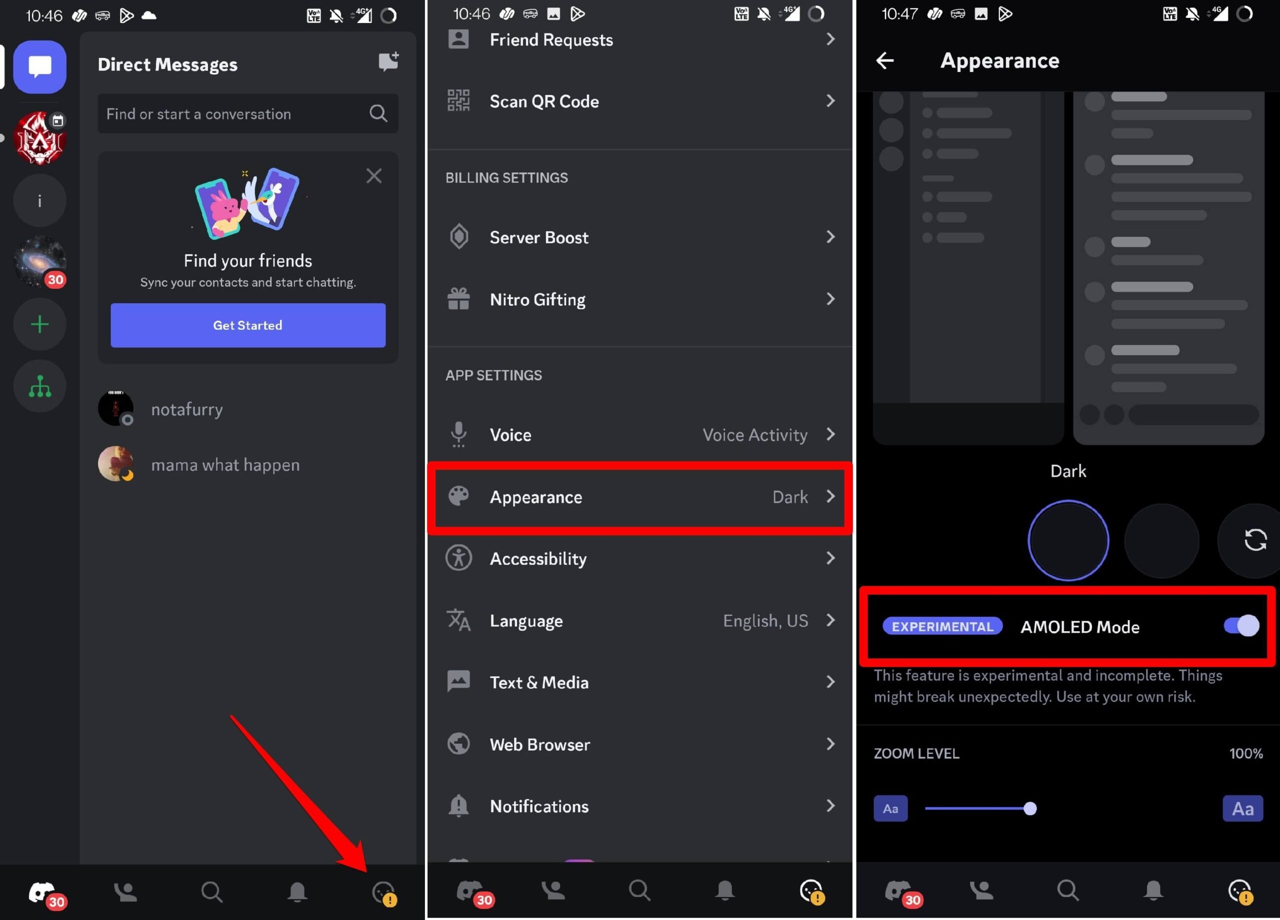 enable AMOLED mode on Discord app scaled