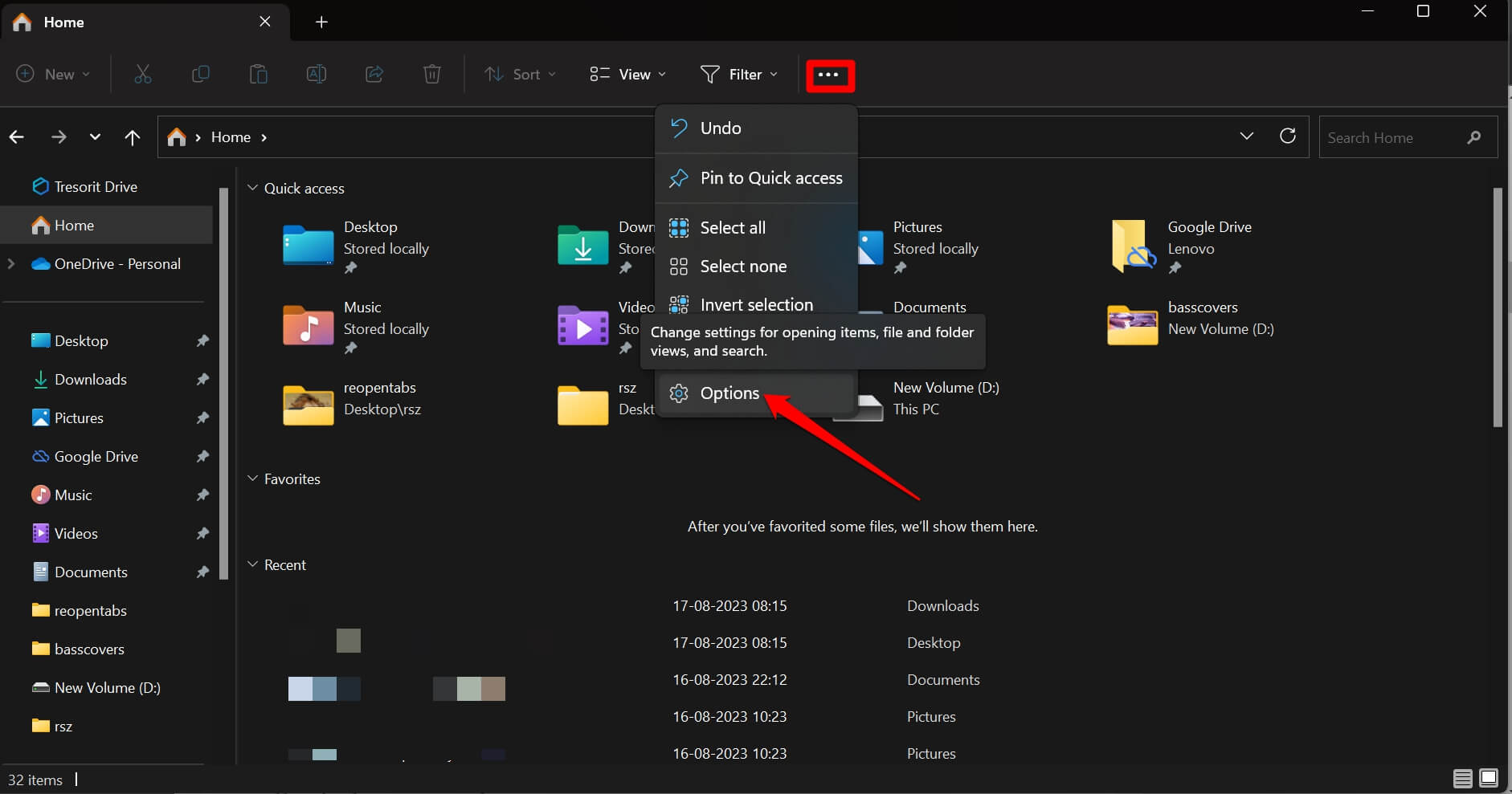 file explorer options settings