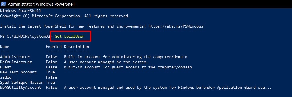 get user account list in windows 11 via powershell