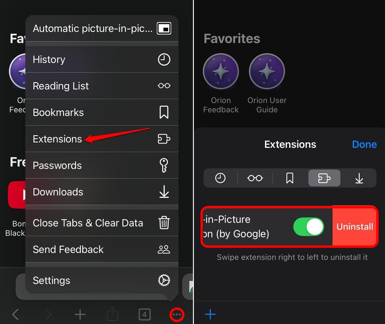how to uninstall Chrome extension on iPhone