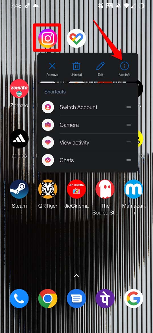 Instagram app info Android