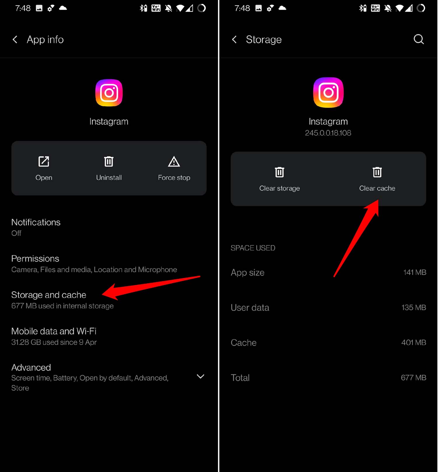 instagram cache clear