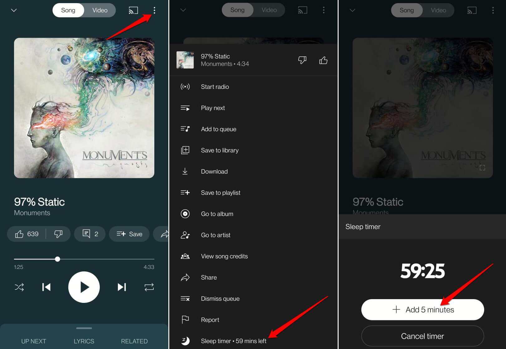 modify sleep timer on YouTube Music