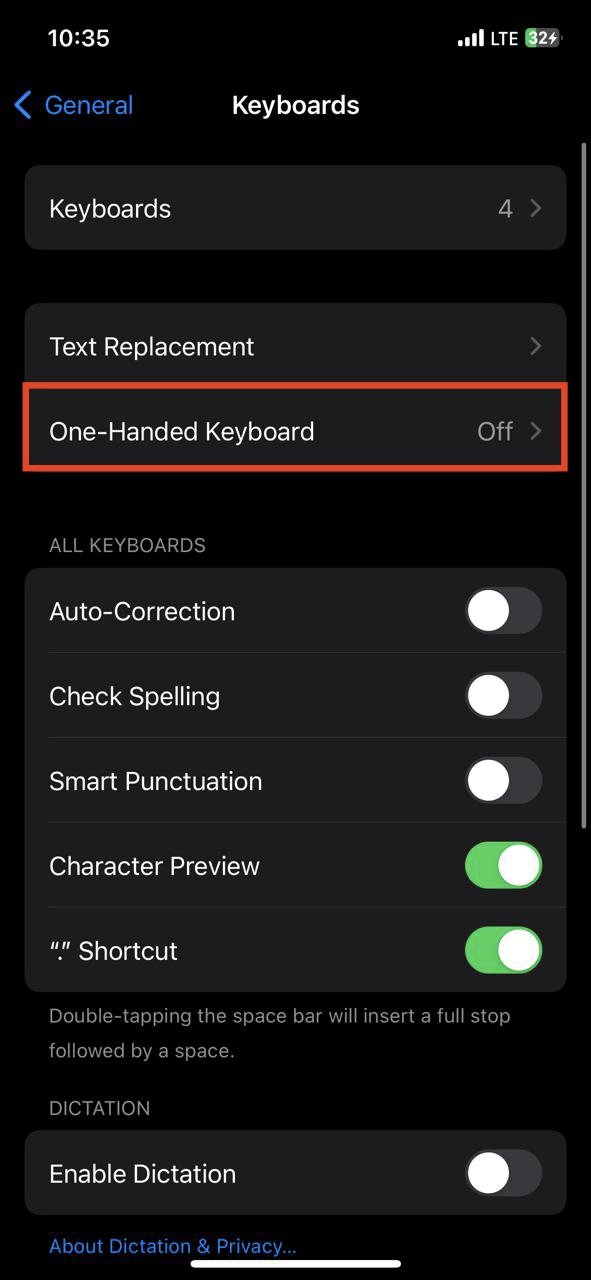 one-handed mode