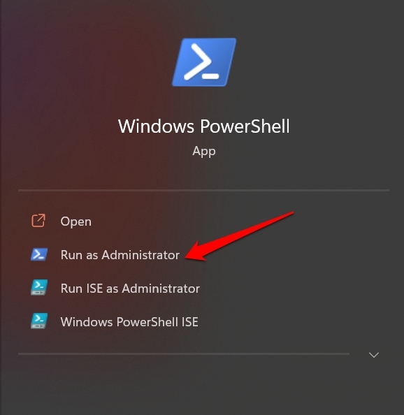 open windows powershell as administrator