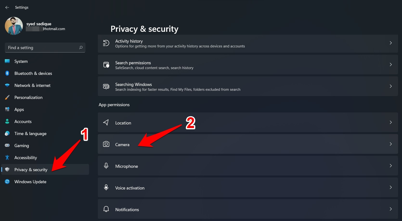 Privacy & Security Camera Option