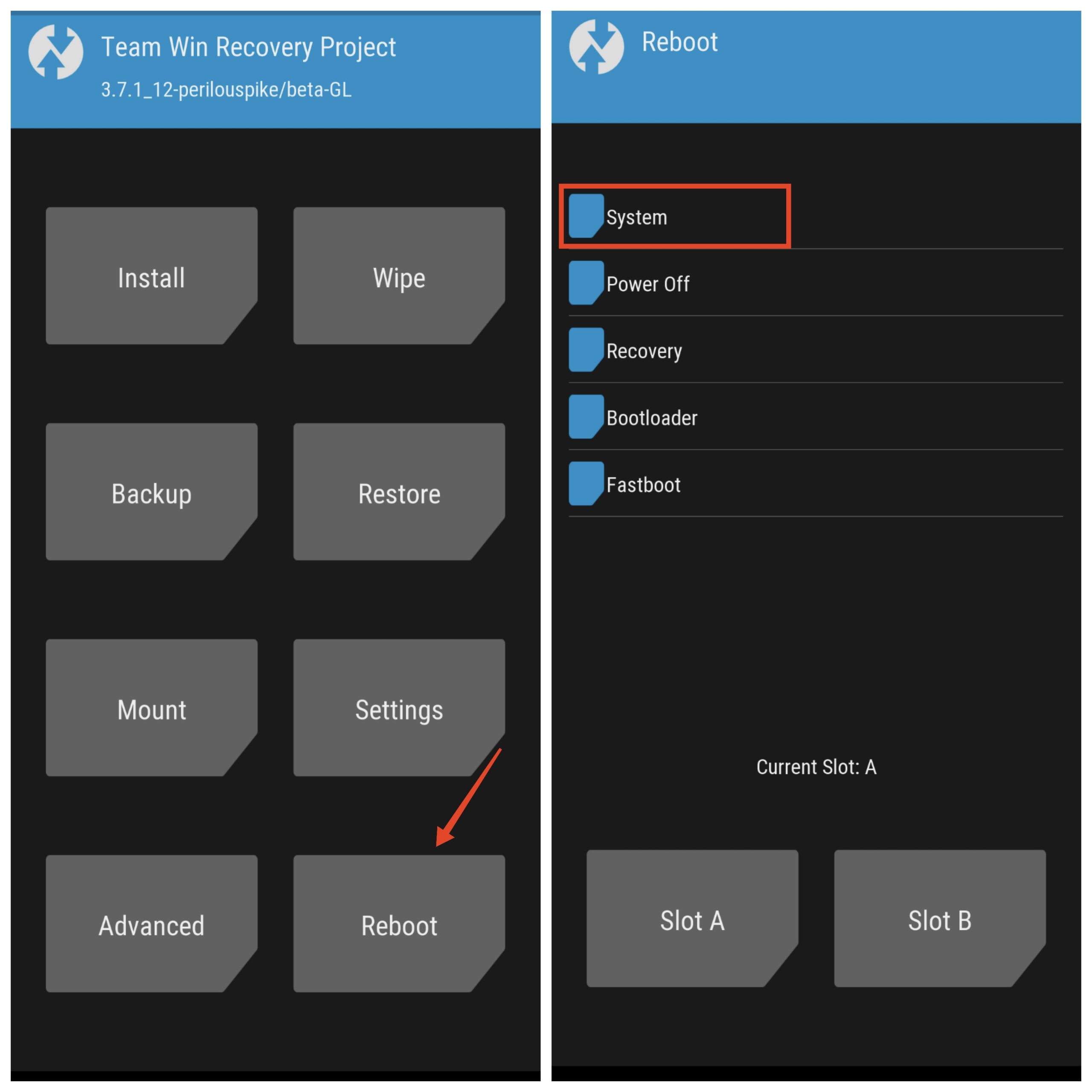 reboot to system