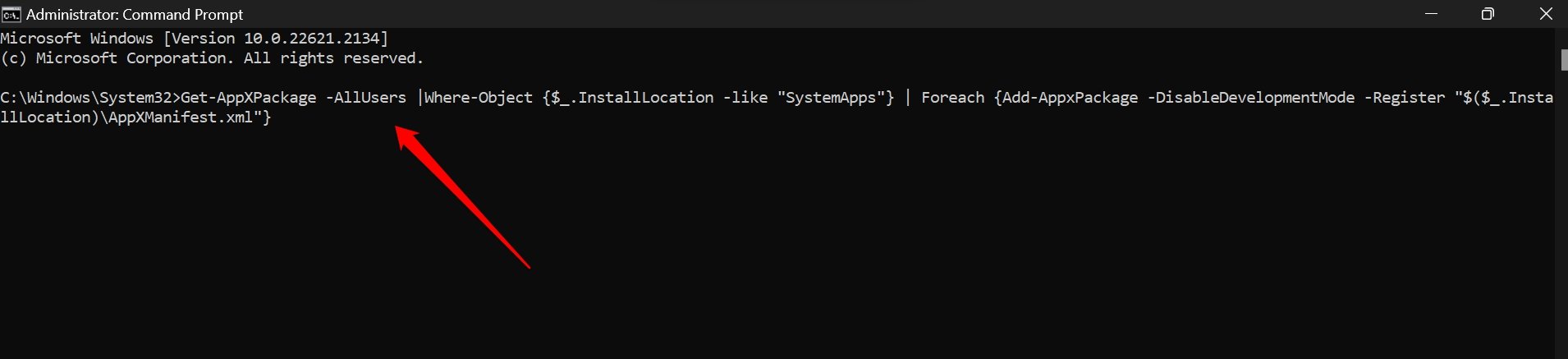 reregister system apps in Windows