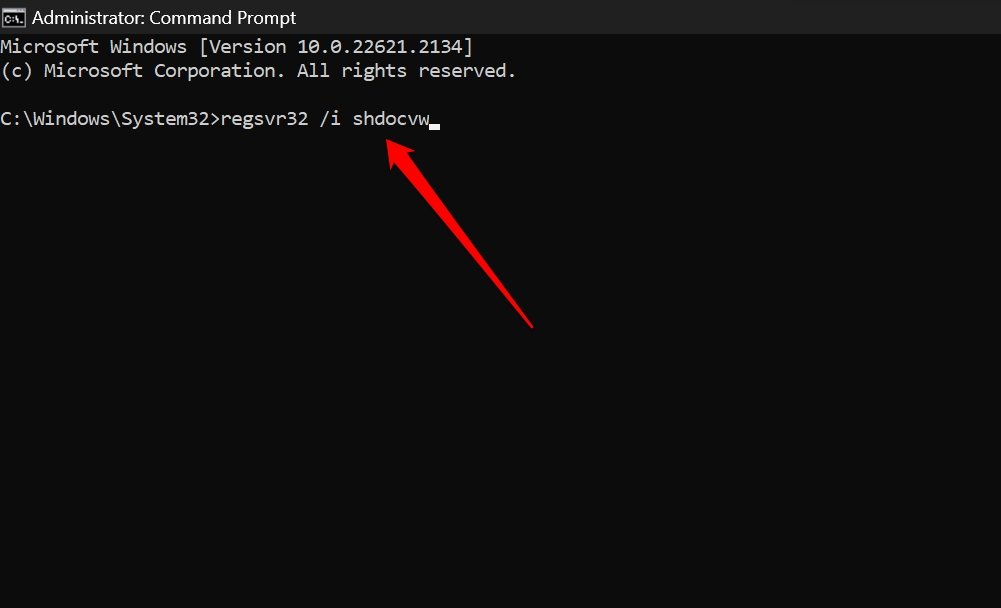 reregister the shdocvw DLL file