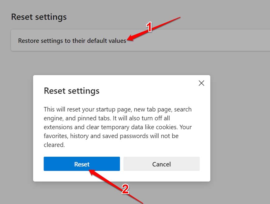 Reset Edge browser