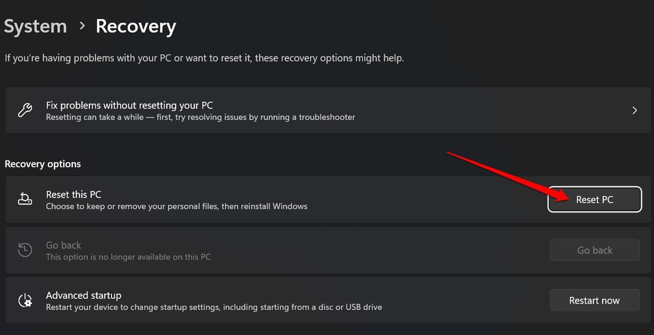 reset this PC