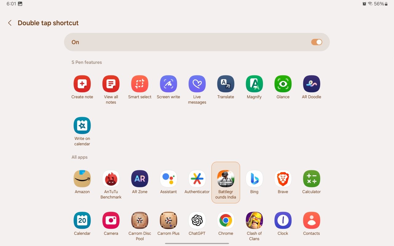 select a feature on an app for the double tap shortcut