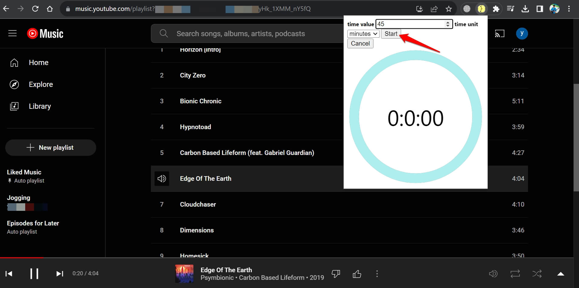 set time for YouTube music sleep timer web