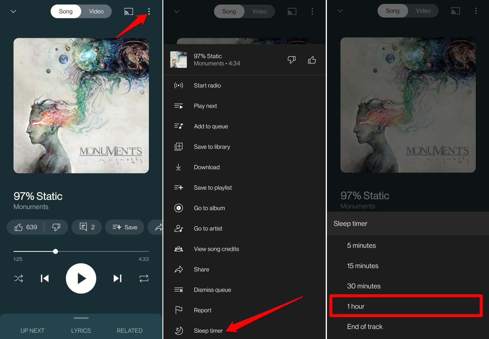 set up a sleep timer on YouTube Music app