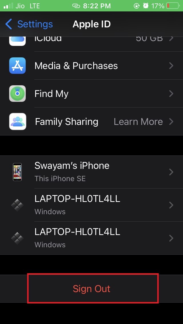 sign out of Apple ID