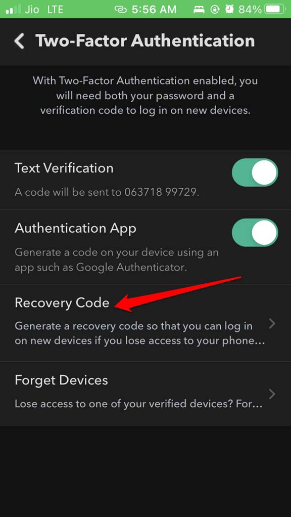 start recovery code generation