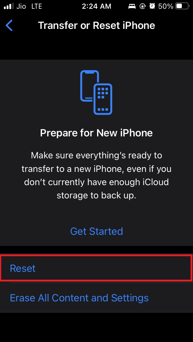 tap on Reset