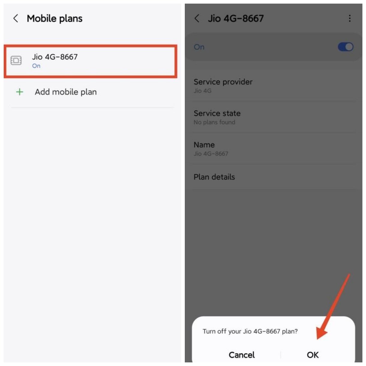 turn off jio plan