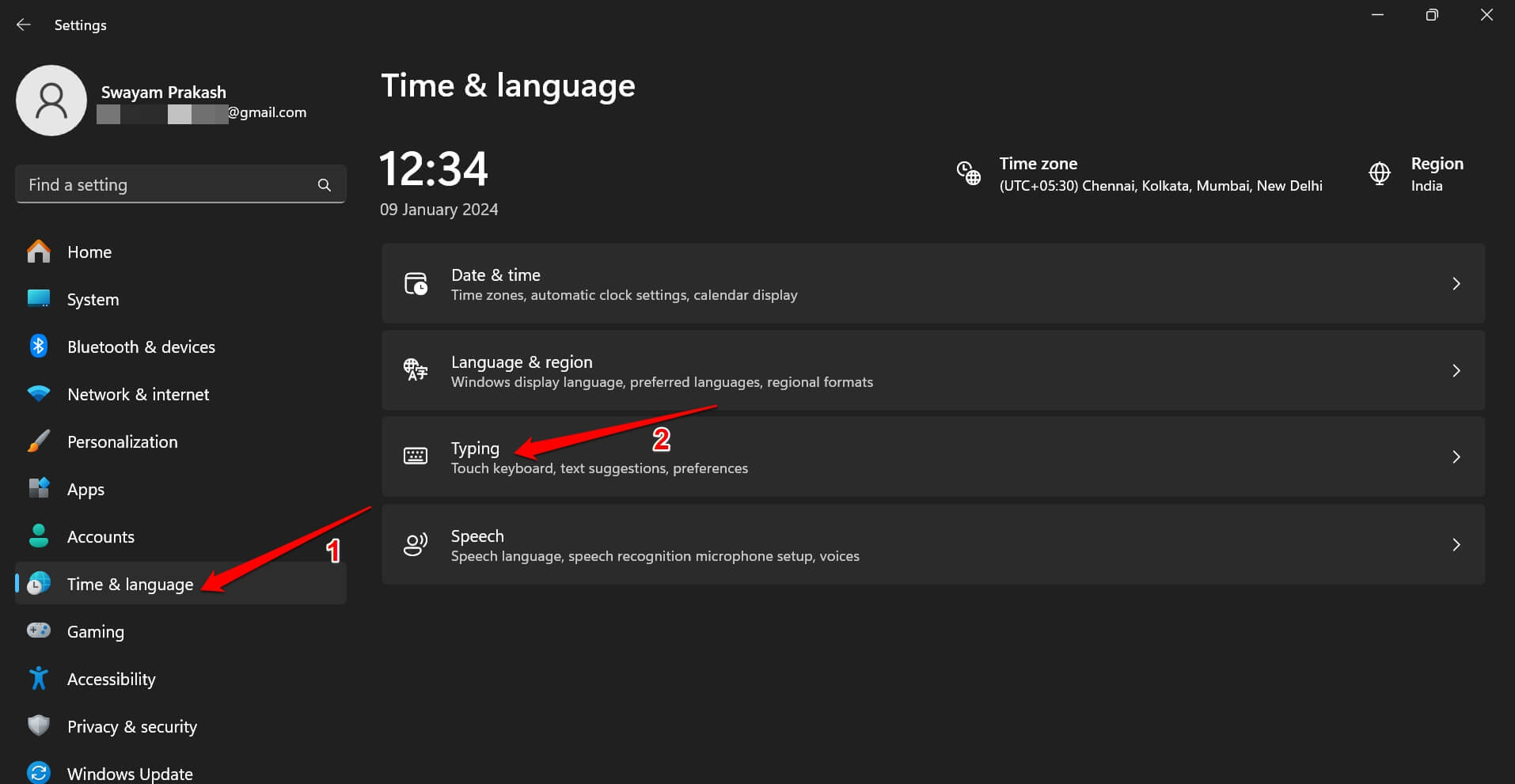 typing settings Windows 11