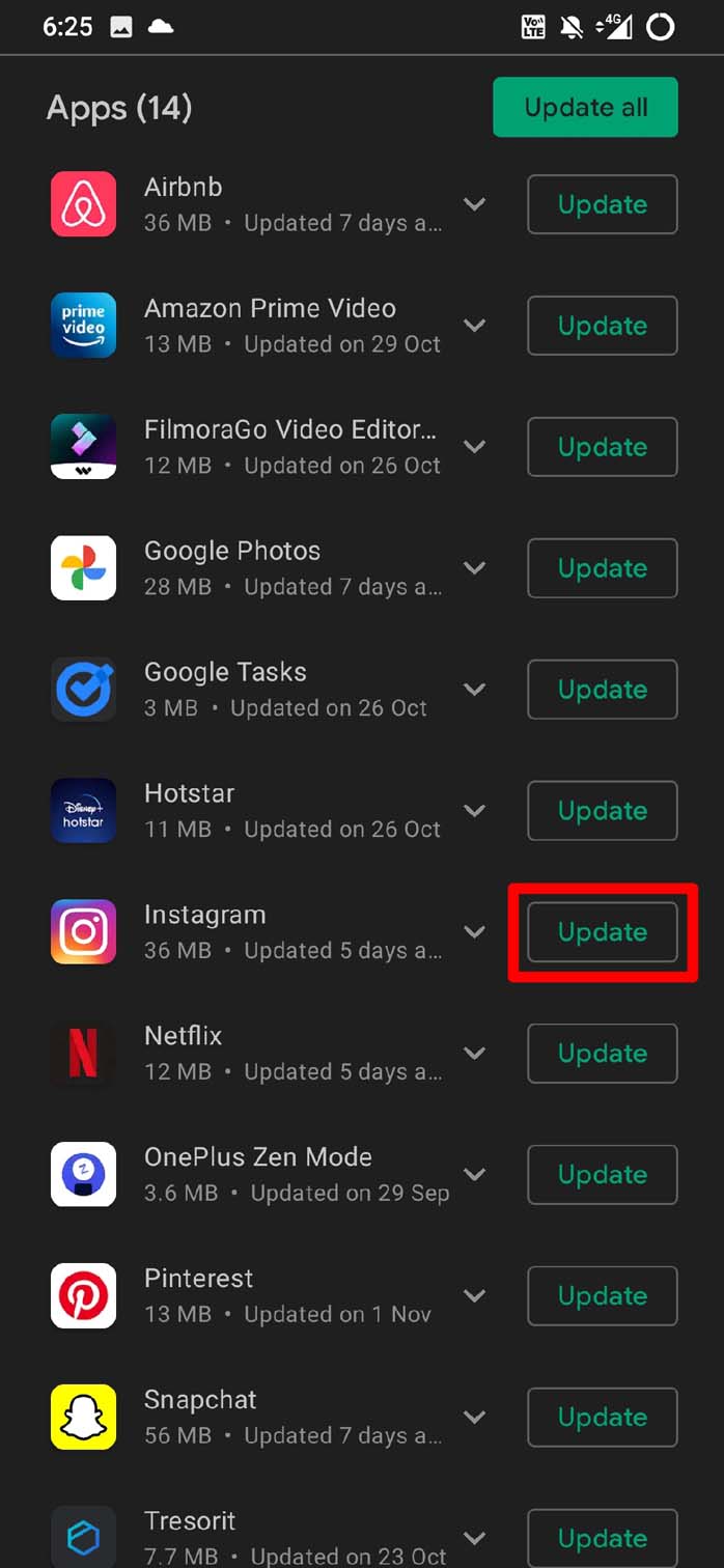 update Instagram app