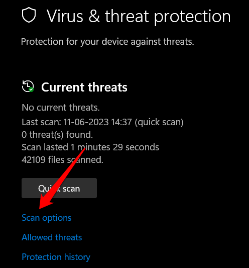 Go to the Virus and Threat protection tab