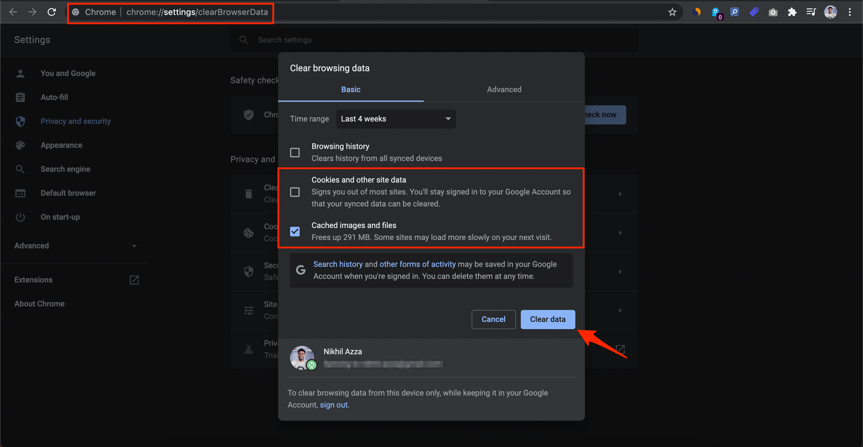 Clear Google Chrome Cache
