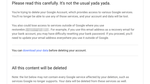 Delete your Google Account Page Confirmation