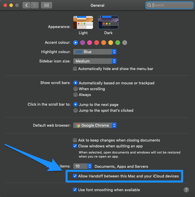 Disable Allow Handoff on mac