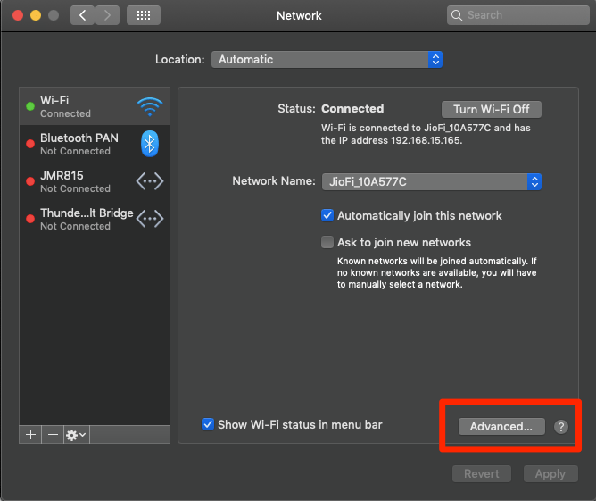 Open Advanced Option