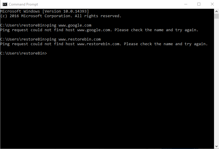 Ping Internet Connection Not Available
