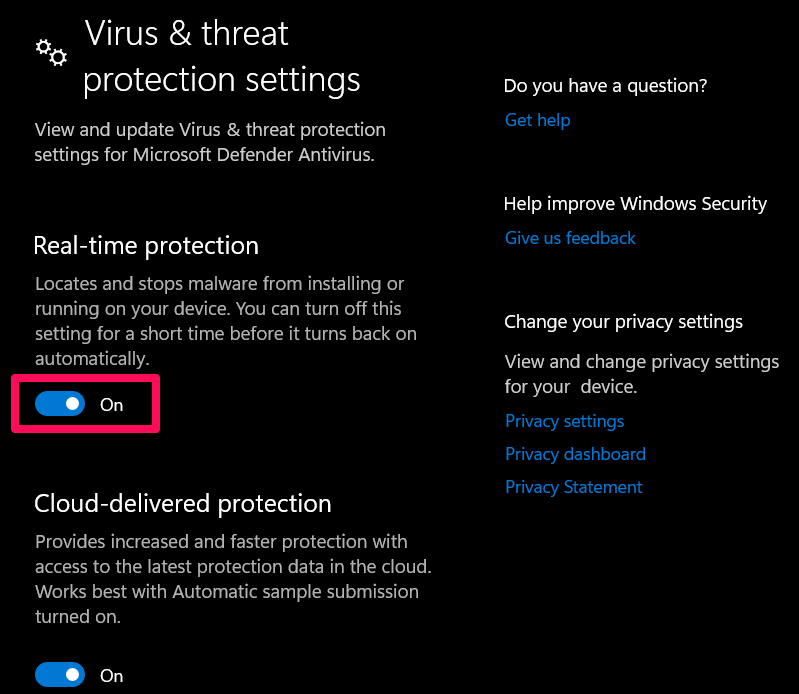 Disable Real-Time Protection