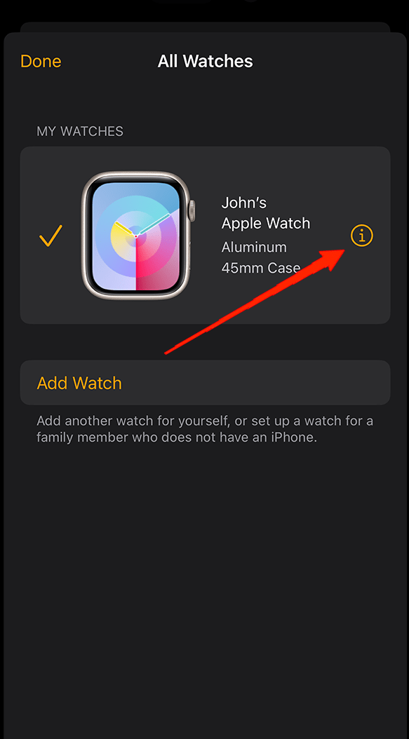 Tap on All Watches in the top-left corner of the screen