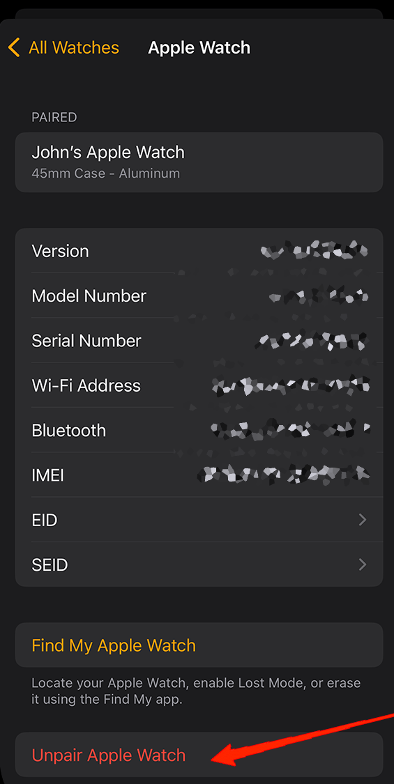 Tap Unpair My Apple Watch again for confirmation and enter your AppleID passcode for permission.
